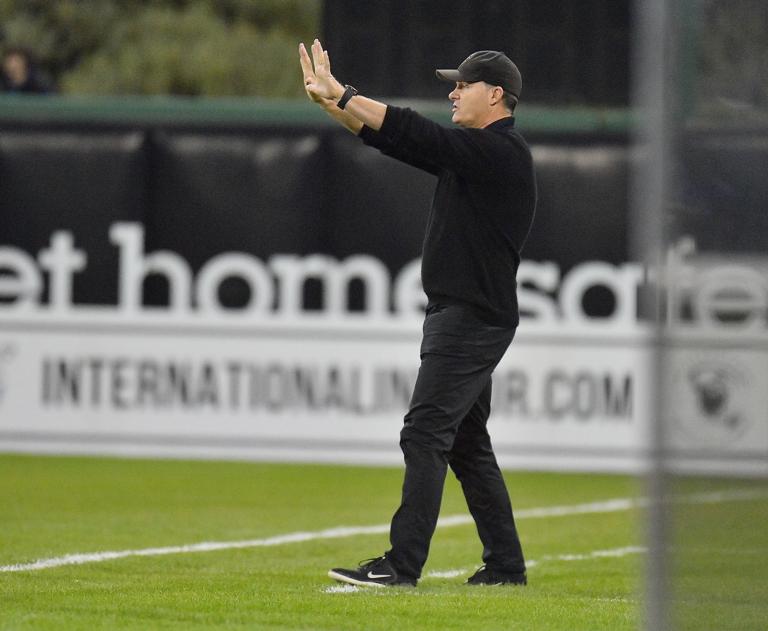 ALBUQUERQUE, NEW MEXICO - OCTOBER 19:  Head coach Eric Wynalda of Las Vegas Lights FC gestures during the first half of his team's match against New Mexico United at Isotopes Park on October 19, 2019 in Albuquerque, New Mexico. New Mexico United defeated Las Vegas Lights FC 2-0.  (Photo by Sam Wasson/Getty Images)